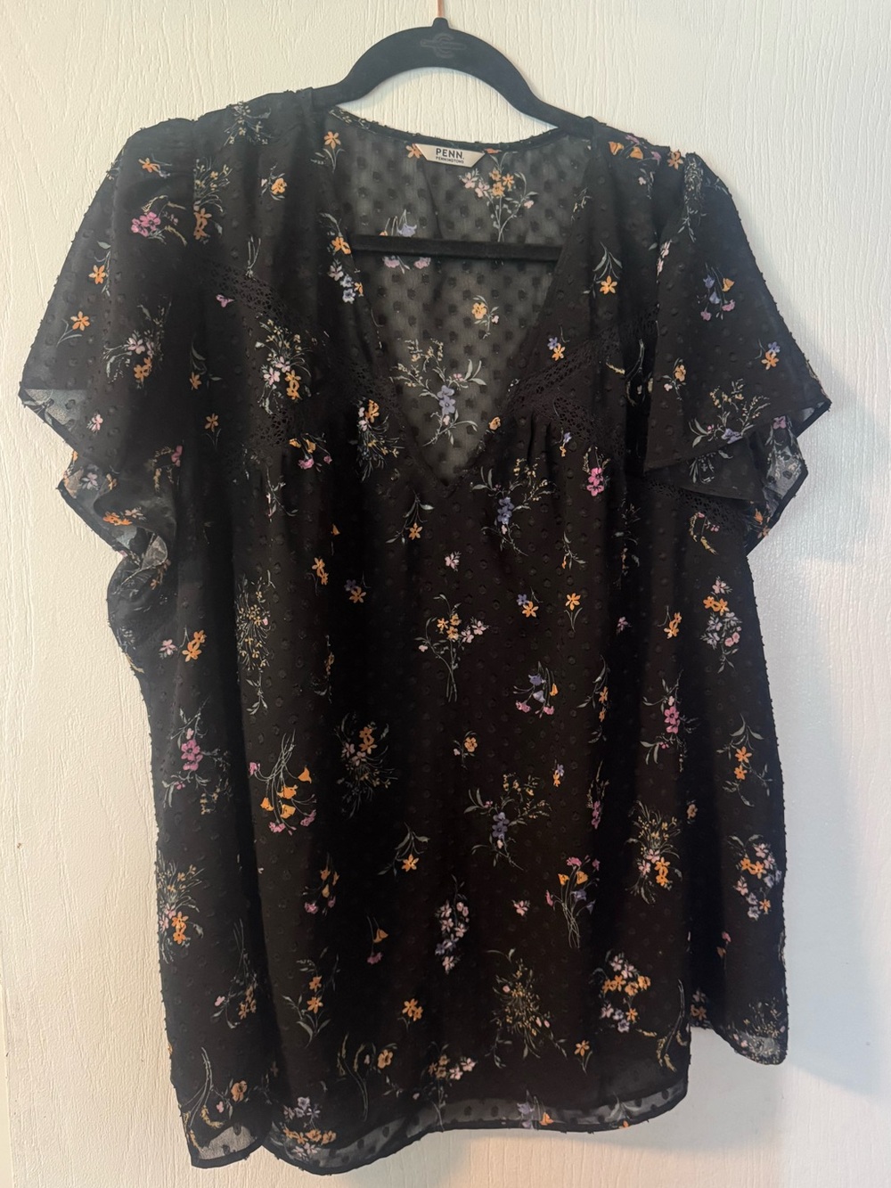 Penningtons Black Floral V-Neck Flutter Sleeve Blouse